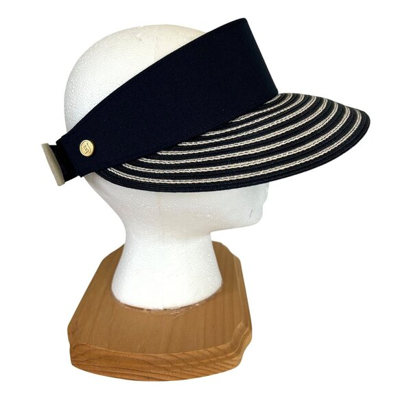 Eric Javits Women's Blue White Striped UPF50+ Champ Visor Sun Hat - Picture 6 of 8